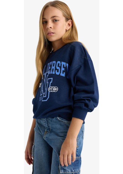 Kız Çocuk Relax Fit Bisiklet Yaka Baskılı Sweatshirt E8894A825AU