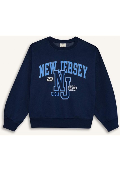 Kız Çocuk Relax Fit Bisiklet Yaka Baskılı Sweatshirt E8894A825AU