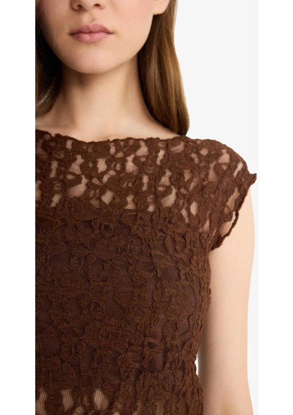 Fitted Yuvarlak Yaka Dantel Kısa Kollu Bluz F5197AX25HS