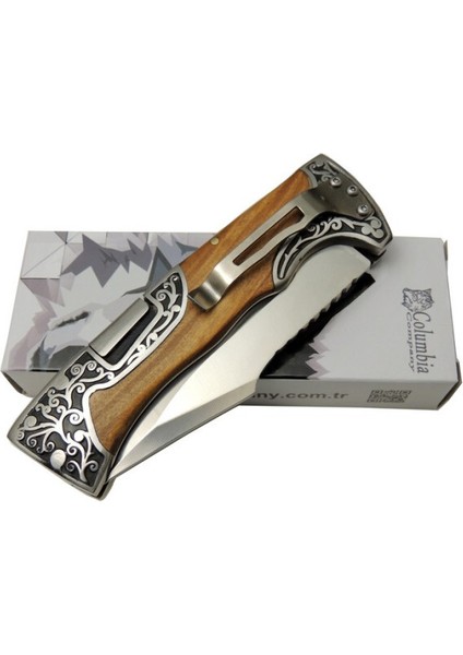 Columbia Ceviz Ağacı Saplı Isme Özel Yazılı 9CR13MOV Kalite Paslanmaz Çelik Avcı ve Kamp Bıçağı modelleri