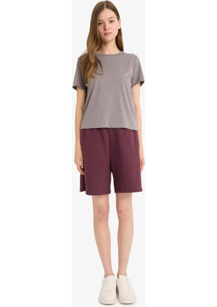 Beli Lastikli Cepli Bordo Bermuda Şort F5188AX25SM