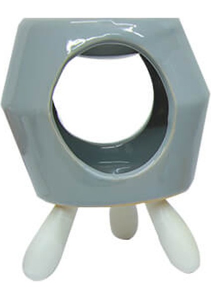 Modern Tasarım Ahşap Ayaklı Gri Renkli Seramik Buhurdanlık