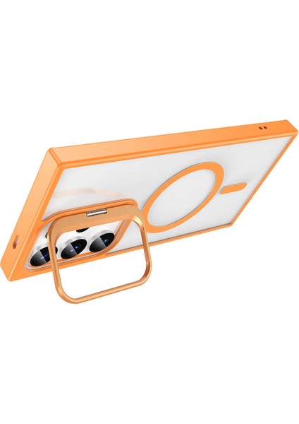 Galaxy S24 Ultra Kılıf Magsafe Şarj Özellikli Standlı Mbvo Magsafe Klon Kapak-Turuncu fırsatları