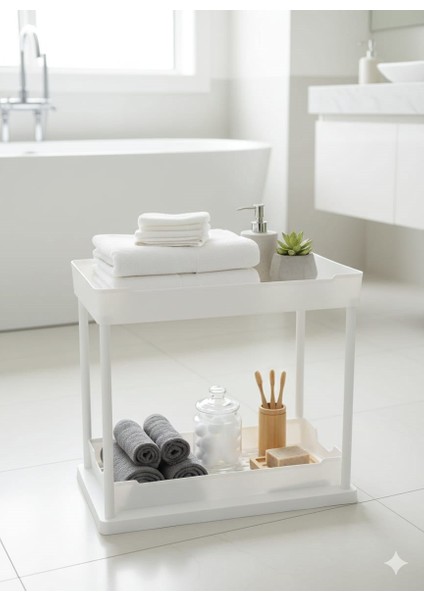 2 Katlı Dikdörtgen Kayar Çekmeceli Şık Tasarım, Dayanıklı Yapı Mutfak Düzenleyici Rafı Ünitesi Beyaz fiyatları