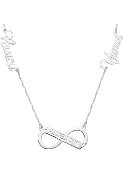 Kişiye Özel Isim ve Tarih Yazılı 925 Ayar Gümüş Sonsuzluk Kolye
