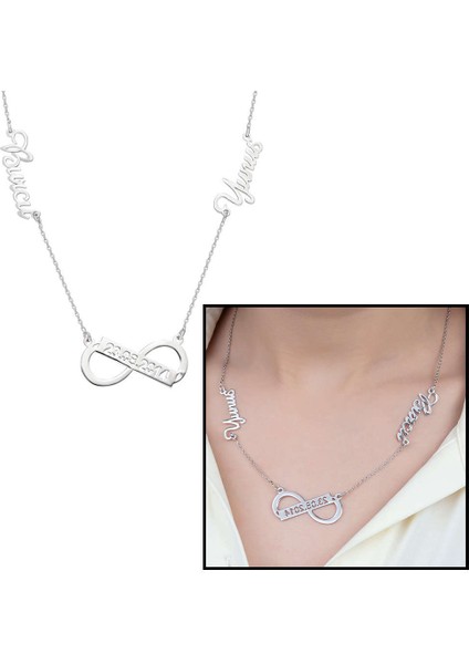 Kişiye Özel Isim ve Tarih Yazılı 925 Ayar Gümüş Sonsuzluk Kolye fiyatları