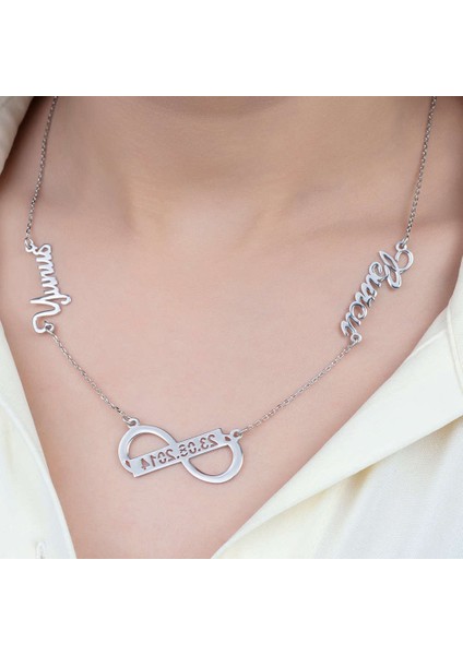 Kişiye Özel Isim ve Tarih Yazılı 925 Ayar Gümüş Sonsuzluk Kolye modelleri