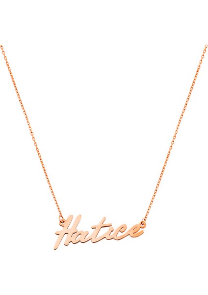 Yatay Tasarım Isme Özel Yazılı Rose Renk 925 Ayar Gümüş Bayan Kolye