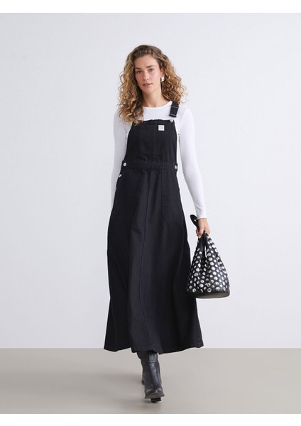 Lcw Yeni Sezon Cey Yeni Sezon Kare Yaka Jean Salopet Elbise