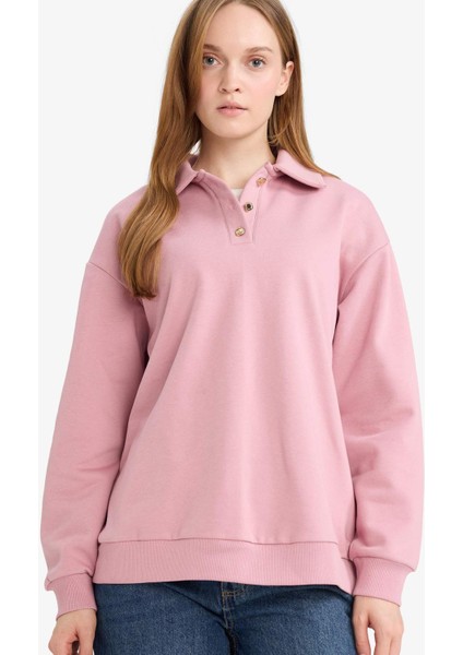 Regular Fit Polo Yaka İçi Yumuşak Tüylü Kalın Sweatshirt Tunik