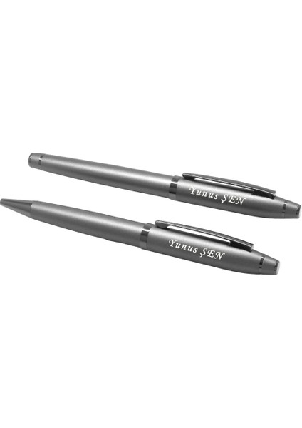 Isme Özel Yazılı Füme Renk Şık Kutulu Roller Tükenmez Kalem Seti