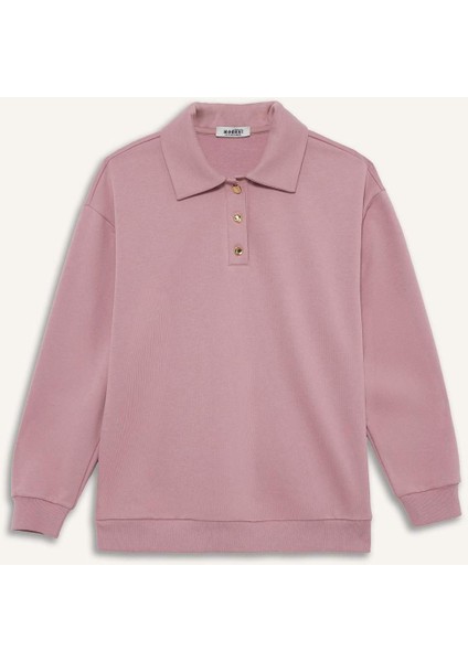 Regular Fit Polo Yaka İçi Yumuşak Tüylü Kalın Sweatshirt Tunik