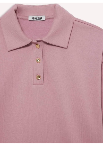 Regular Fit Polo Yaka İçi Yumuşak Tüylü Kalın Sweatshirt Tunik