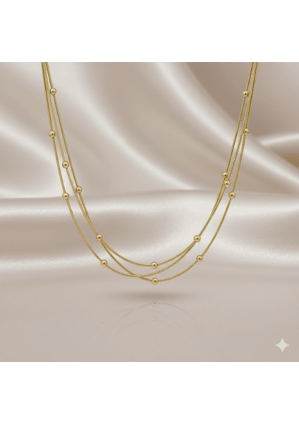 Kadın 3 Lü Çelik Kolye - Toplu Snake Zincirli - Asimetrik Tasarım - Altın Renk fırsatları