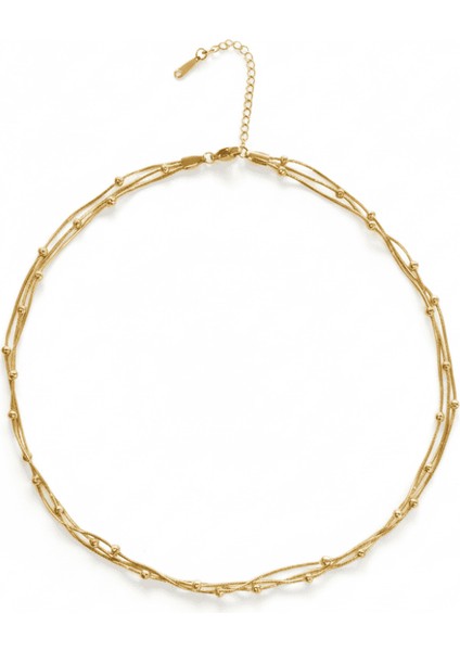 Kadın 3 Lü Çelik Kolye - Toplu Snake Zincirli - Asimetrik Tasarım - Altın Renk indirimleri