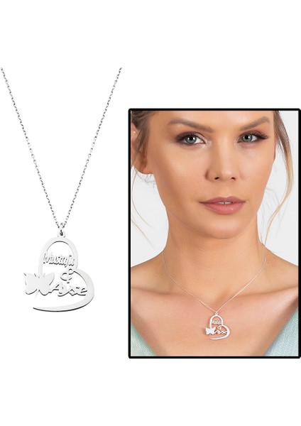 Kişiye Özel Isim Tarih Yazılı 925 Ayar Gümüş Kelebek Kalp Kolye fiyatları