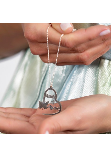 Kişiye Özel Isim Tarih Yazılı 925 Ayar Gümüş Kelebek Kalp Kolye indirimleri