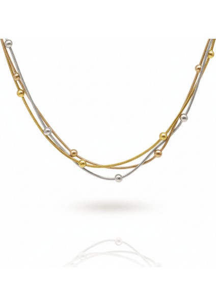 Kadın 3 Lü Çelik Kolye - Toplu Snake Zincirli - Çok Renkli