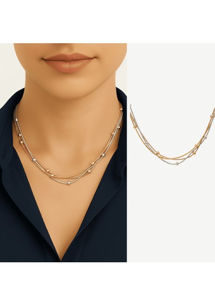 Kadın 3 Lü Çelik Kolye - Toplu Snake Zincirli - Çok Renkli fiyatları