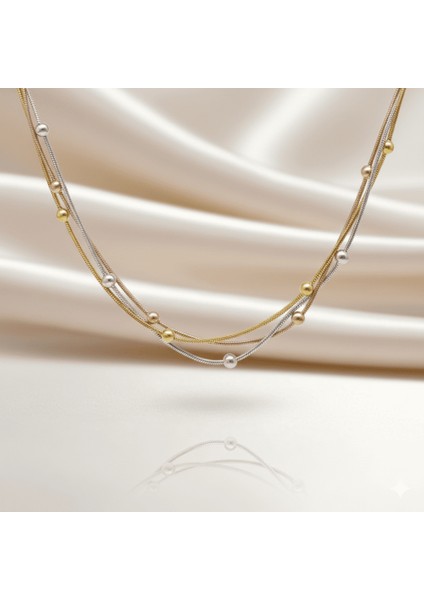 Kadın 3 Lü Çelik Kolye - Toplu Snake Zincirli - Çok Renkli fırsatları