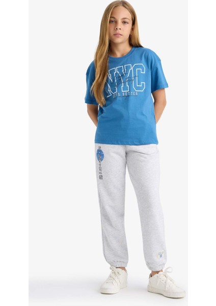 Kız Çocuk Beli Lastikli Baskılı Jogger Eşofman Altı E6929A825AU