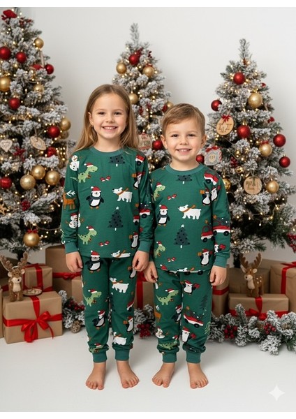 Yılbaşı Noel Desenli Bebek Çocuk Unisex Pijama Takımı 1-9 Yaş