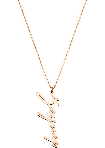 Dikey Tasarım Isme Özel Yazılı Rose Renk 925 Ayar Gümüş Bayan Kolye