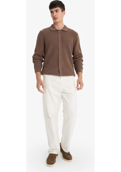 Standart Fit Polo Yaka Düğmeli Triko Hırka E8397AX25CW