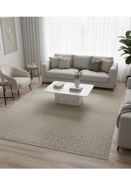 Camel Renk Geometrik Oyma Kabartma Desenli Pamuk Dokuma Tabanlı Lüks Makina Halısı