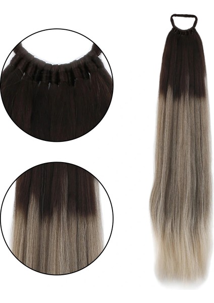 Lastik Tokalı At Kuyruğu Düz - Küllü Kumral / Beyaz Platin Ombre fiyatları