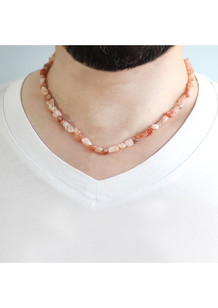 Gümüş Renk Metal Zincirli Amorf Güneş Taşı Doğaltaş Erkek Kolye fırsatları