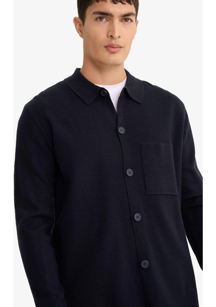 Standart Fit Polo Yaka Düğmeli Ön Cep Detaylı Triko Hırka F3720AX25WN