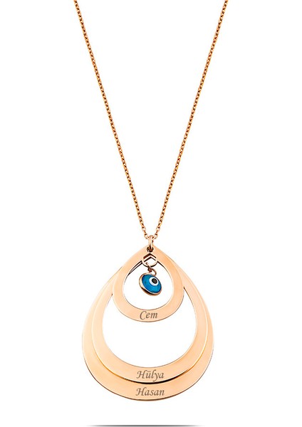 Isme Özel Yazılı Rose Renk 925 Ayar Gümüş Bayan Üç Damla Kolye