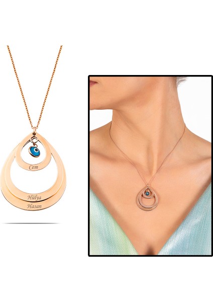 Isme Özel Yazılı Rose Renk 925 Ayar Gümüş Bayan Üç Damla Kolye fiyatları