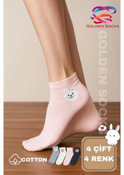 Sevimli Ayıcık Kedi Tavşan Desenli Kadın Çorap 4’lü Set indirimleri