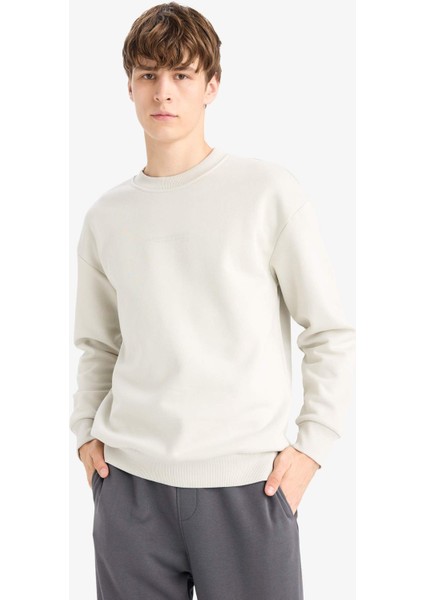 Boxy Fit Bisiklet Yaka İçi Yumuşak Tüylü Baskılı Sweatshirt X8282AZ25AU