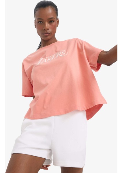 Fit NBA Los Angeles Lakers Oversize Geniş Kalıp Bisiklet Yaka Kısa Kollu Tişört