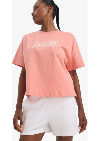 Fit NBA Los Angeles Lakers Oversize Geniş Kalıp Bisiklet Yaka Kısa Kollu Tişört