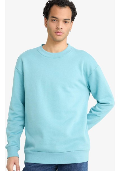 Boxy Fit Bisiklet Yaka İçi Yumuşak Tüylü Baskılı Sweatshirt X8282AZ25AU