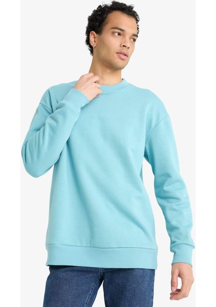 Boxy Fit Bisiklet Yaka İçi Yumuşak Tüylü Baskılı Sweatshirt X8282AZ25AU