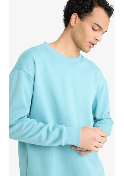 Boxy Fit Bisiklet Yaka İçi Yumuşak Tüylü Baskılı Sweatshirt X8282AZ25AU