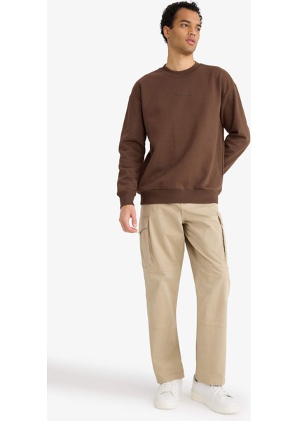 Boxy Fit Bisiklet Yaka İçi Yumuşak Tüylü Baskılı Sweatshirt X8282AZ25AU