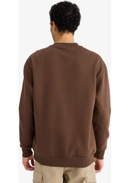 Boxy Fit Bisiklet Yaka İçi Yumuşak Tüylü Baskılı Sweatshirt X8282AZ25AU