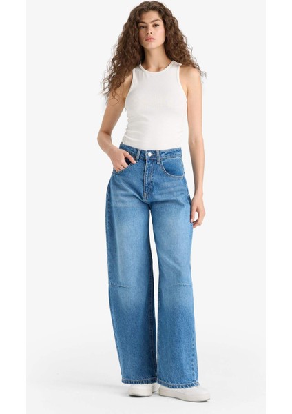 Barrel Fit Normal Bel Bilek Boy Jean Yıkamalı Pantolon F5374AX25HS