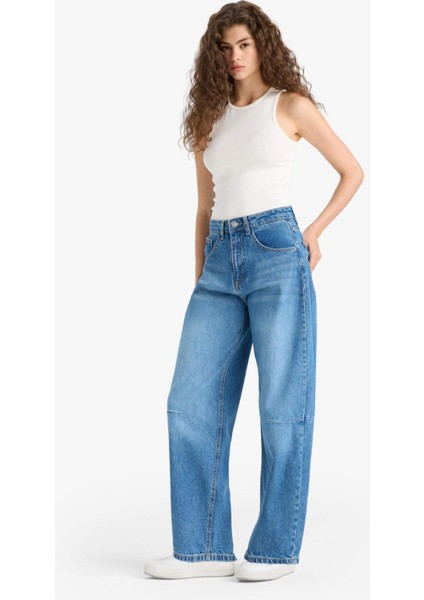 Barrel Fit Normal Bel Bilek Boy Jean Yıkamalı Pantolon F5374AX25HS