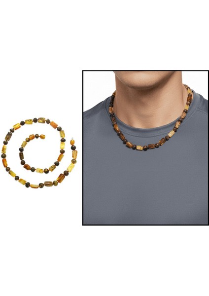 Doğal Form Bal Kahverengi Hareli Hakiki Damla Kehribar Taşlı Erkek Kolye fiyatları