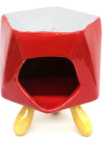 Üçgen Detaylı Ahşap Ayaklı Kırmızı Renkli Seramik Buhurdanlık