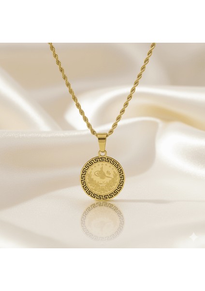 Kadın Çelik Kolye - Beşi Bir Yerde Reşat Altını Tasarım - Burma Zincirli - Altın Renk fırsatları