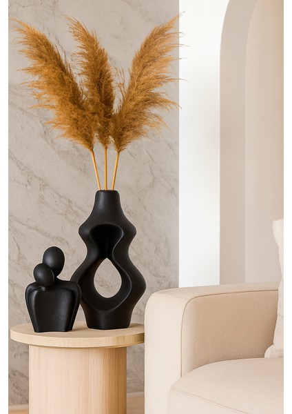 Taş Dokulu Çift Biblo & Vazo Takımı | Pla 3D Doğa Dostu Aşk Tasarımı