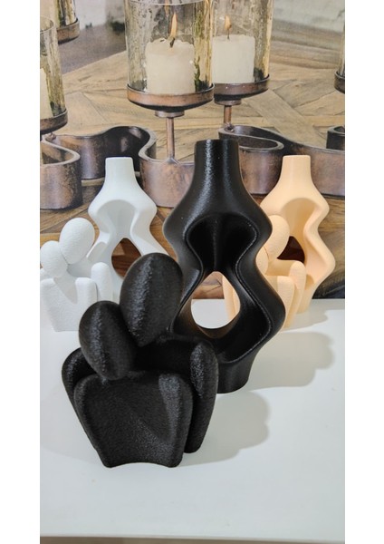 Taş Dokulu Çift Biblo & Vazo Takımı | Pla 3D Doğa Dostu Aşk Tasarımı fırsatları